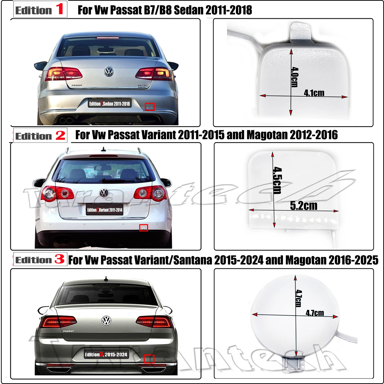 غطاء السحب الخلفي لـ 11-18 Vw باسات البديل B7 B8 سيدان سبورت TDI S SE SEL V6 GT 1.8T غطاء خطاف العين
