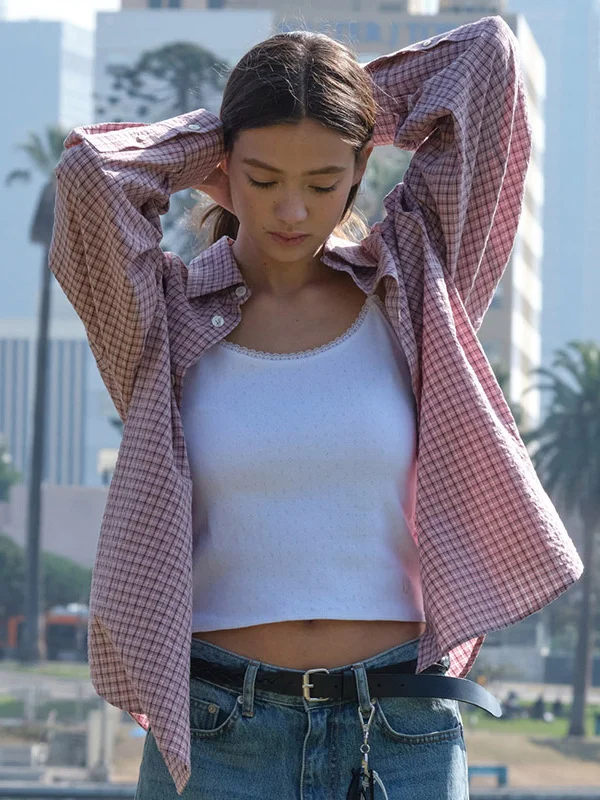 Classic Plaid Cotton Irt Women's Loose Casual Layering Collared Irt Pure Cotton Long Sve Busin Commute Button Up