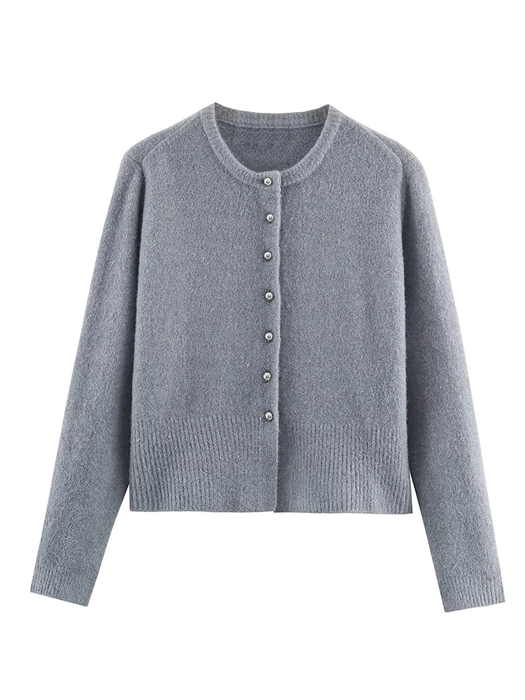 

HH Women Autumn Winter Fashion Ball Button Crew Neck Long Sleeve Knitted Coat Female Warm Single-Breasted Cardigan Sweater Coat