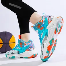 

Men's Spring/summer Trendy Sports Basketball Shoes Breathable High Top Sneakers For Teenagers Graffiti Design