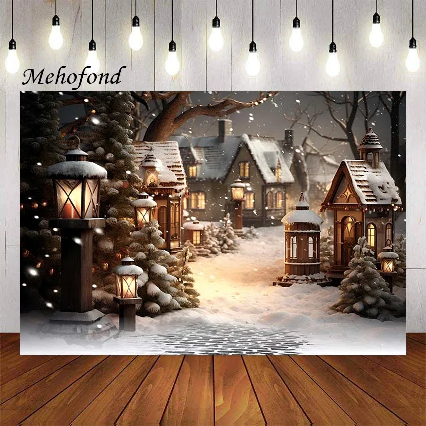 Mehofond Photography Background Winter Christmas Snowy Street Lamp Xmas Party Kids Family Portrait Decor Backdrop Photo Studio