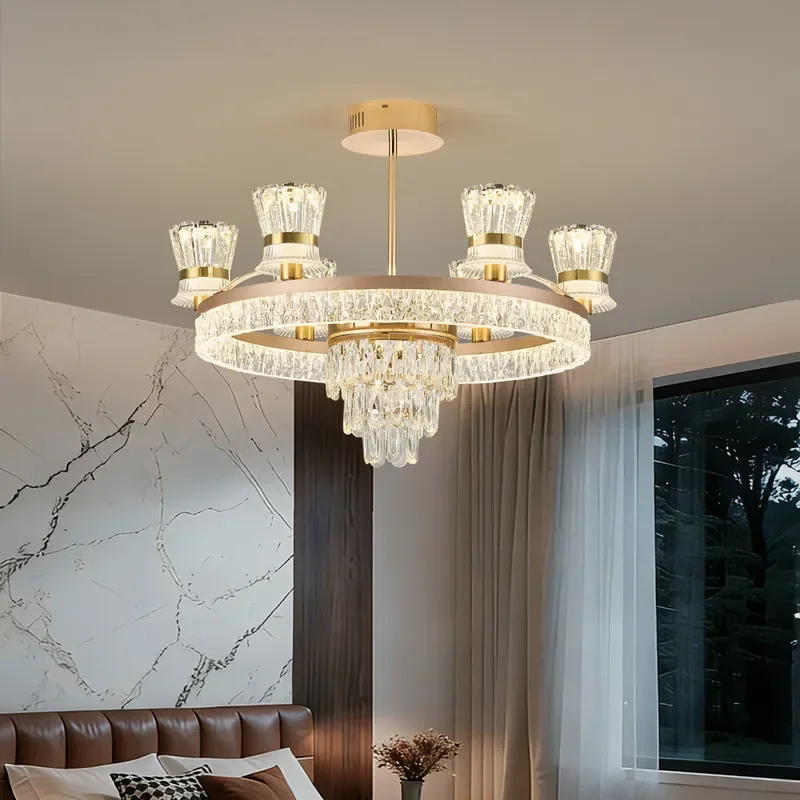 for Nordic Light Luxury Crystal Chandelier Luminous Lamp Arm Dustproof Living Room Master Bedroom Dining Room Banquet
