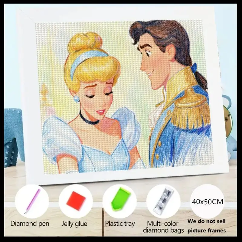 

1PC Disney Cinderella & Prince Charming 5D DIY Full Drill Diamond Painting Kit, Romantic Cartoon Couple Rhinestone Embroidery Cr