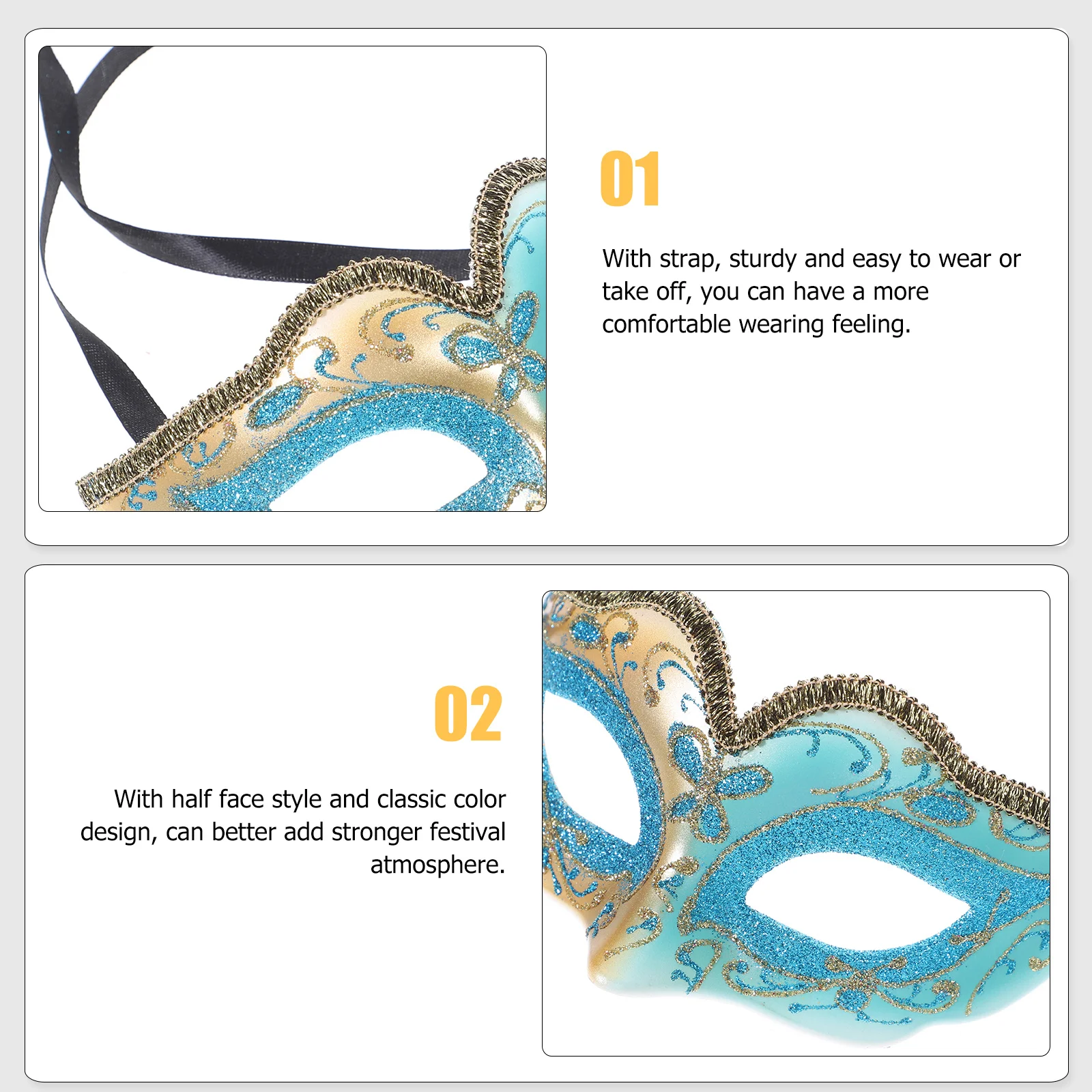 골드 글리터 가면 무도회 반쪽 얼굴 플라스틱 어린이 할로윈 파티 카니발 가면 코스튬 가면 무도회 파티 가면