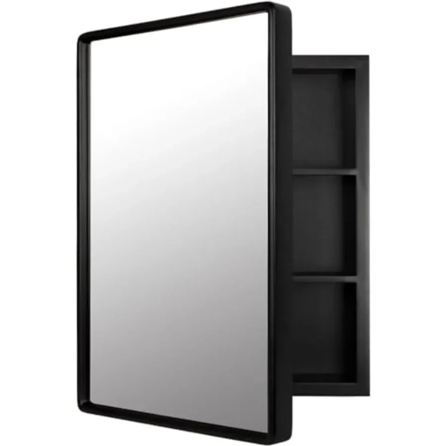 Bathroom Recessed Wood Medicine Cabinet with Mirror Wall-mounted Wooden Cabinet in Natural Wood Finish, 24x16, Featuring Adjust