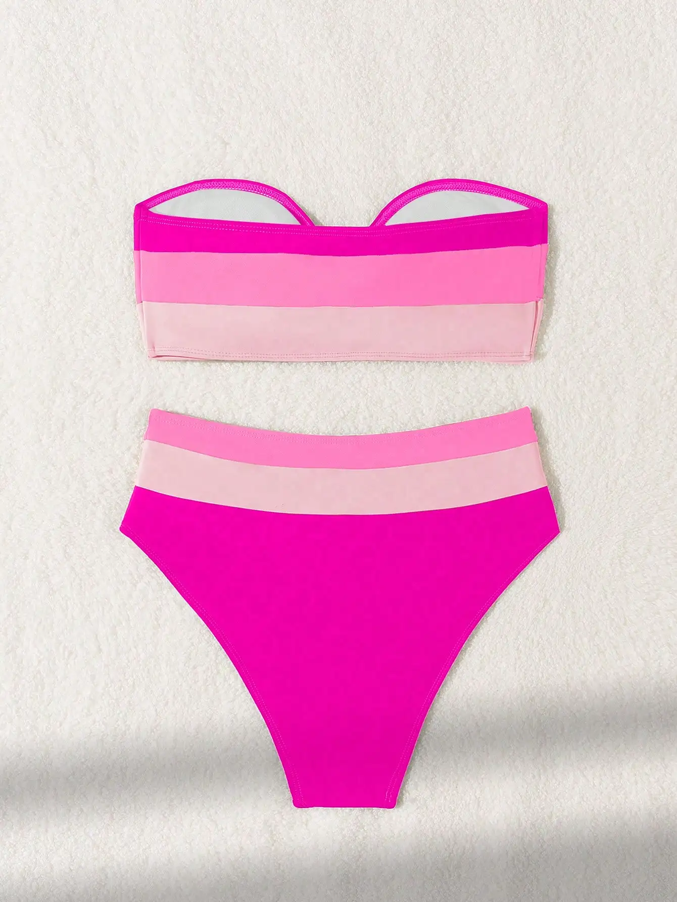 New solid color patchwork strapless split swimsuit set bikini