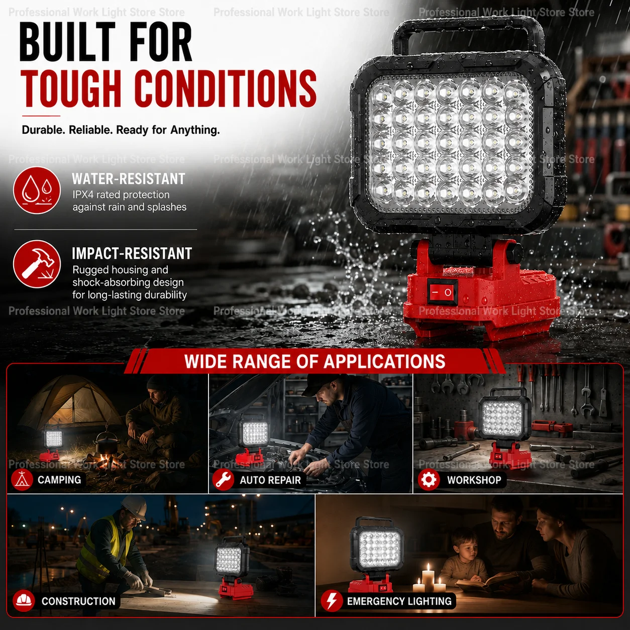 For Milwaukee 18V Battery Portable LED Work Light Cordless Flood Light with USB Charging Port Cordless Outdoor Tool Lamp