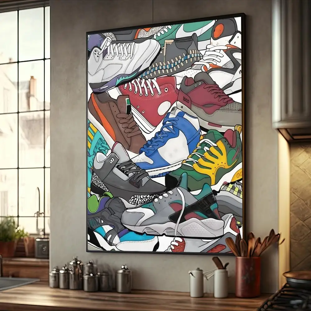Graffiti Sneakers Vintage Posters Sticky Retro Kraft Paper Sticker DIY Room Bar Cafe Stickers Wall Painting Decor