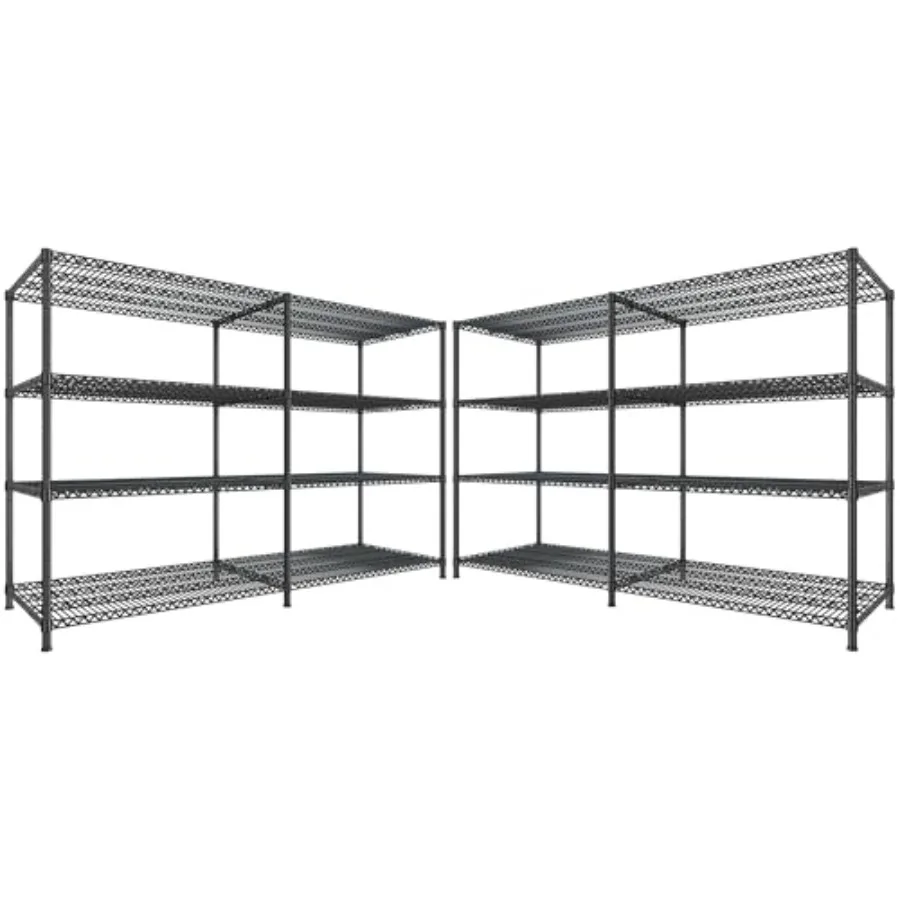 

Металлические стеллажи для хранения 81,5'' (ширина) с 4 полками, черные, усиленные, для гаража и кухни, регулируемые проволочные полки, нагрузка до 3680 фунтов, 2 шт.