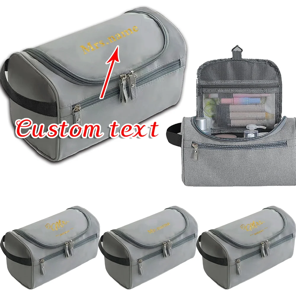 

Personalized Customization Name Portable Travel Grey Wash Bag Durable Large Capacity Hanging Waterproof Wash Bag