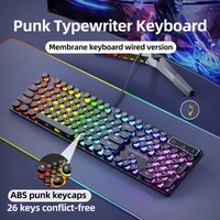 Teclado para juegos de máquina de escribir EWEADN GX330, teclas redondas punk retro con cable de 104 teclas, con retroiluminación RGB, para PC portátil Windows negro
