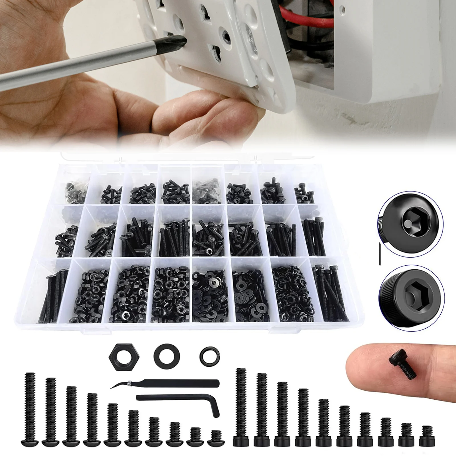 

2320 шт. Винты с шестигранной головкой M3, болты из нержавеющей стали, гайки и шайбы, ассортиментный комплект, корпус из сплава марки 12,9 и 10,9, 3D-печать