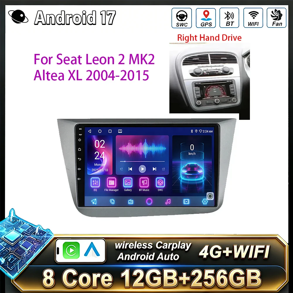Autoradio Android 17 para Seat Leon 2 MK2 Altea XL 2004-2015, CarPlay, Radio para Auto, Estéreo, Cámara, Reproductor Multimedia, GPS Inalámbrico