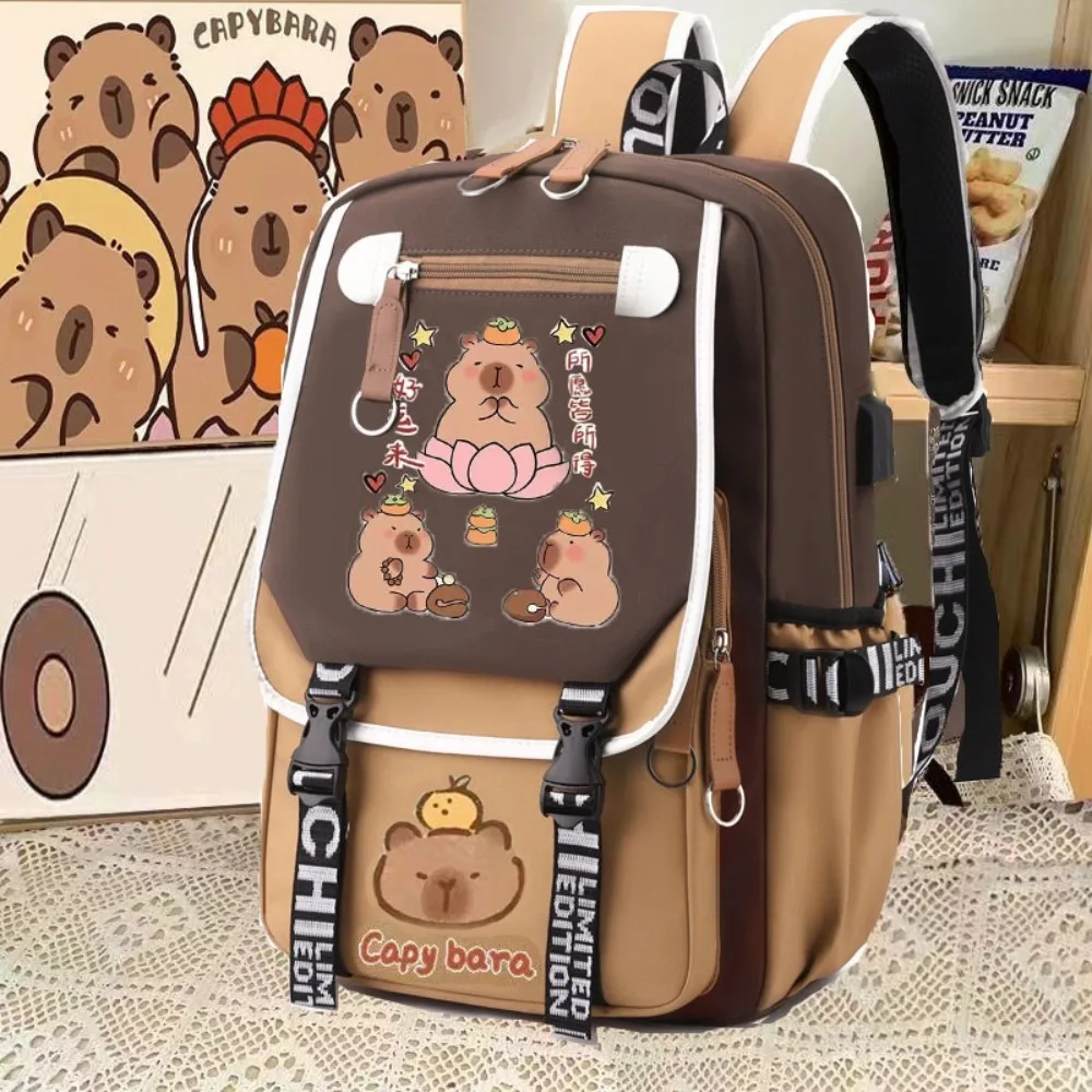 Creative Large Capacity Capybara Backpack Multi-layer Stain-resistant Students Schoolbag Durable Nylon Book Bags