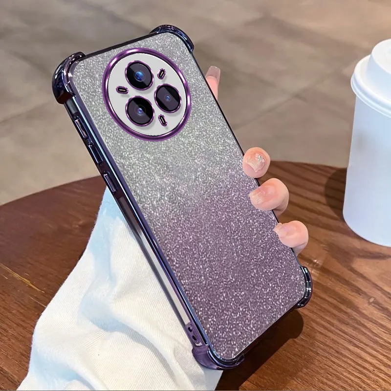Glitter Plating Clear Protective Cover For Realme 14 Pro Pro+ 5G Case Flxebile TPU Four-corner Shockproof Fundas