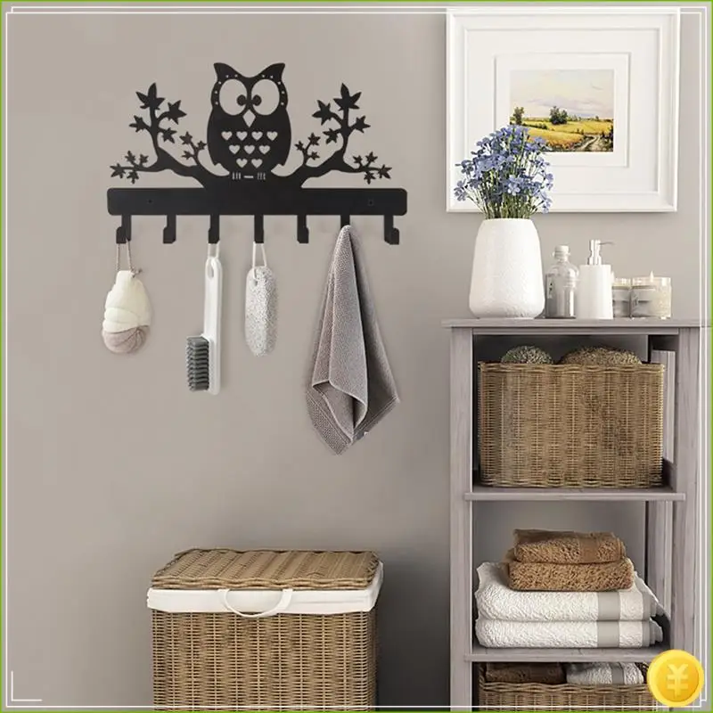 7 Hooks Metal Key Holder Owl Wall Mounted Key Holder Owl Key Hanger Leash Hanger Key Organizer Metal Key Hook view 5
