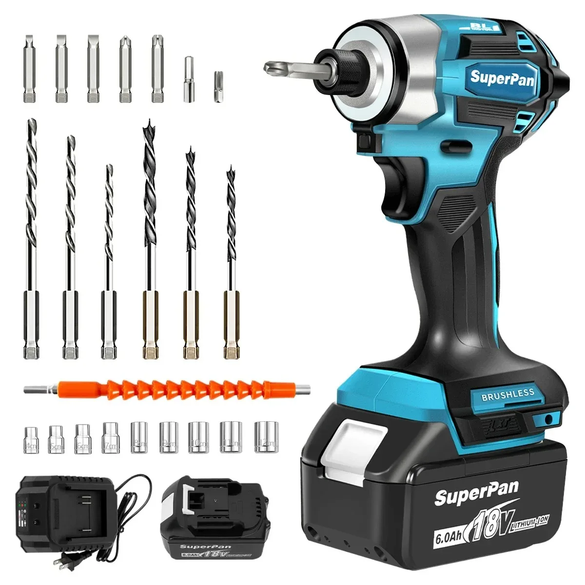 

SuperPan-DTD173 high torque cordless impact screwdriver -3600r/min brushless drill, screwdriver set，For Makita 18v Battery pins