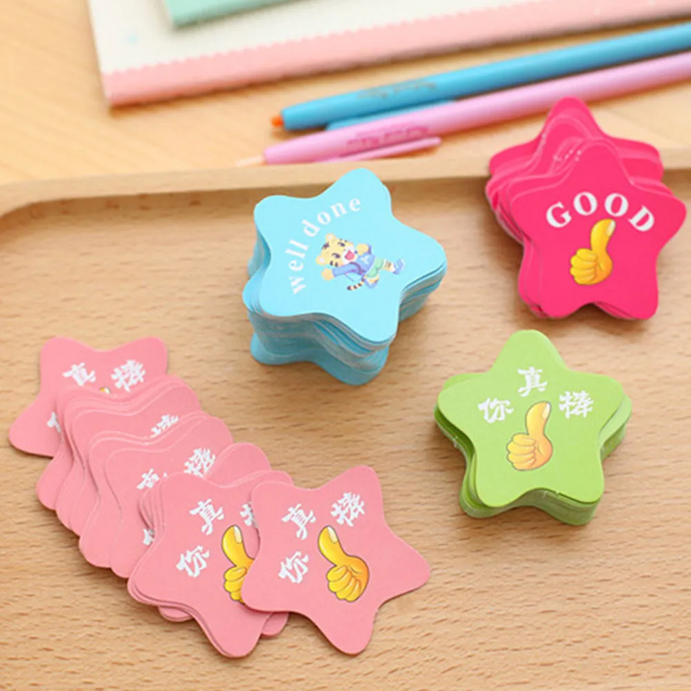

100Pcs Eco-Friendly Paper Praise Cards Pentagram Good Compliment Cards Educational Boost Classroom DIY Crafts Decoration