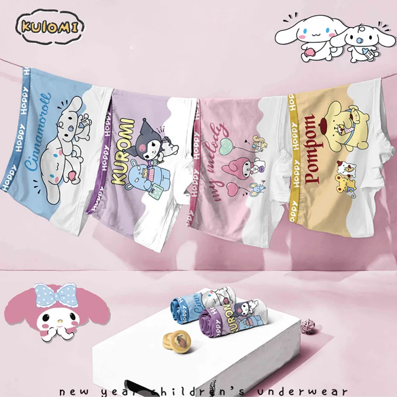 4Pcs Kawaii Sanrio Underwear Hellokitty Kuromi Cinnamoroll Anime Cartoon Kids Panties Slim Fit Underwear Toys for Girls Gift Y2K