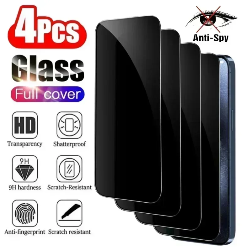 4pcs Full Cover Privacy Tempered Glass For iPhone 15 14 13 12 11 PRO MAX Anti-Spy Screen Protectors For iPhone XS Max XR 7 8 SE