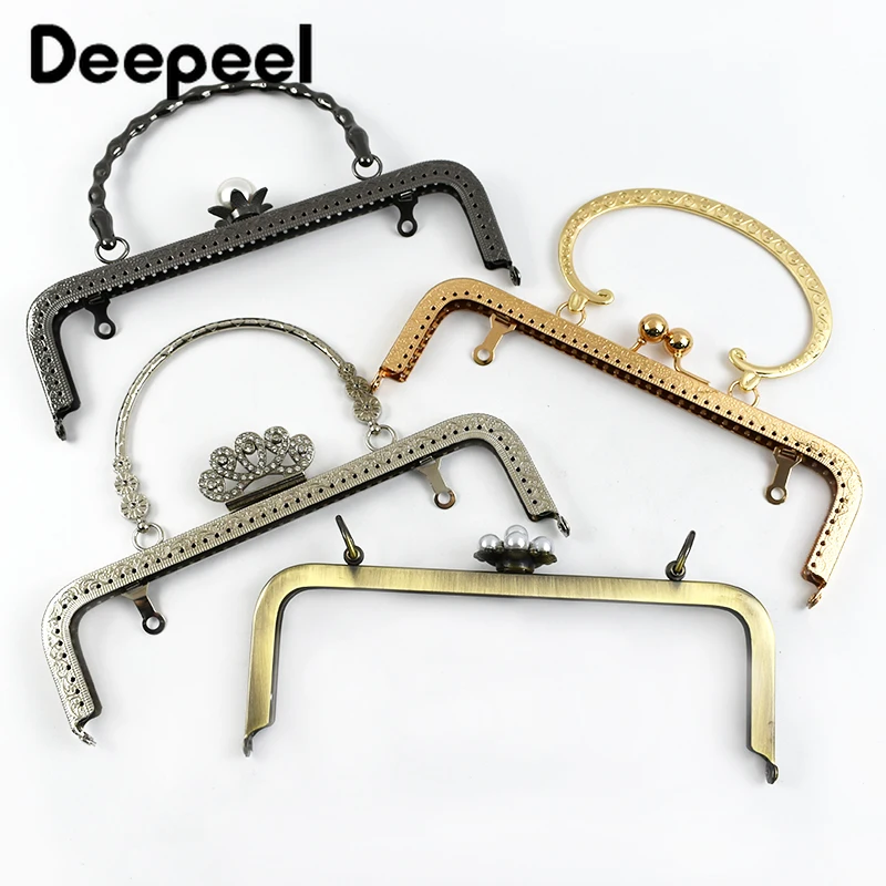 1/2/5Pcs Deepeel 20cm Embossed Metal Purse Frame Kiss Clasp Woven Bags Handles Women Handbag DIY Sewing Brackets Bag Accessories