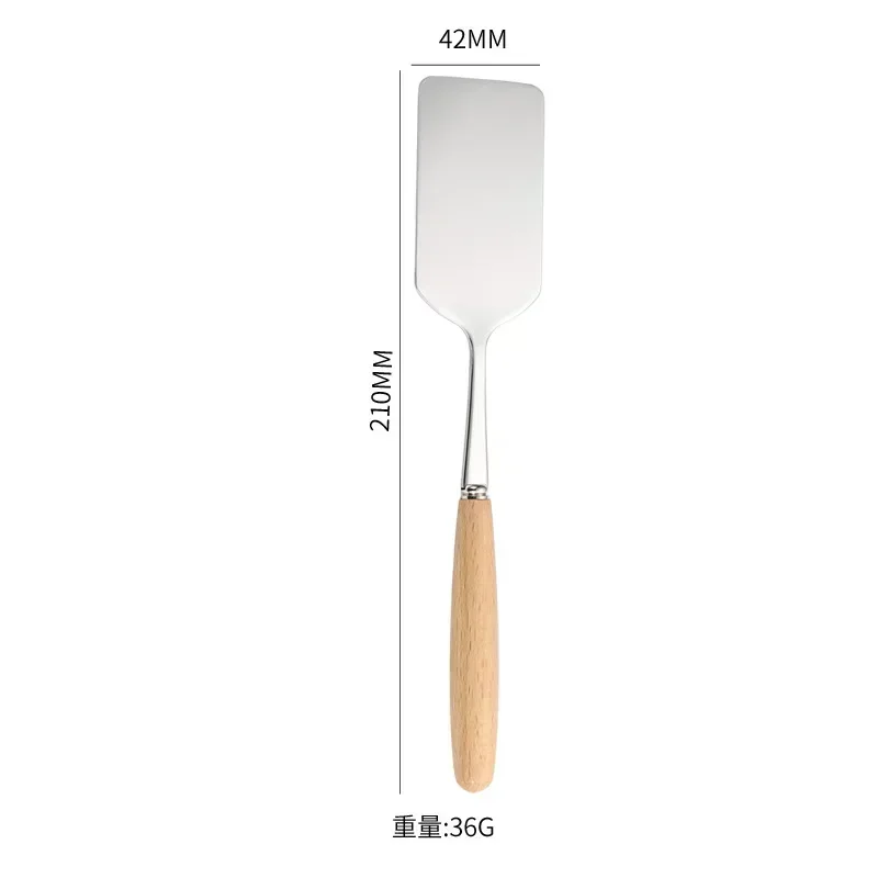 Stainless Steel Square Head Steak Cooking Spatula Wood Handle Pizza Shovel Pancake Beef Turner Scraper BBQ Utensils For Kitchen