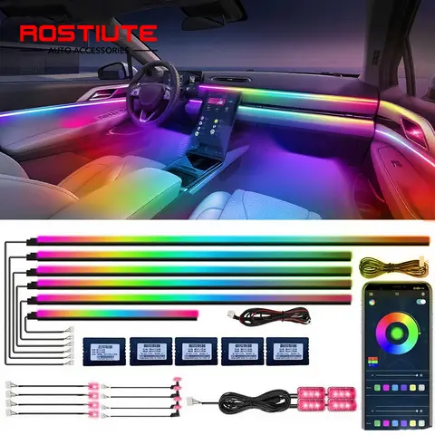 Led Interior Car Light Strip Neon Acrylic LED Ambient Light Strip Set RGB Auto Dashboard Footwell Environment Lamp APP Control