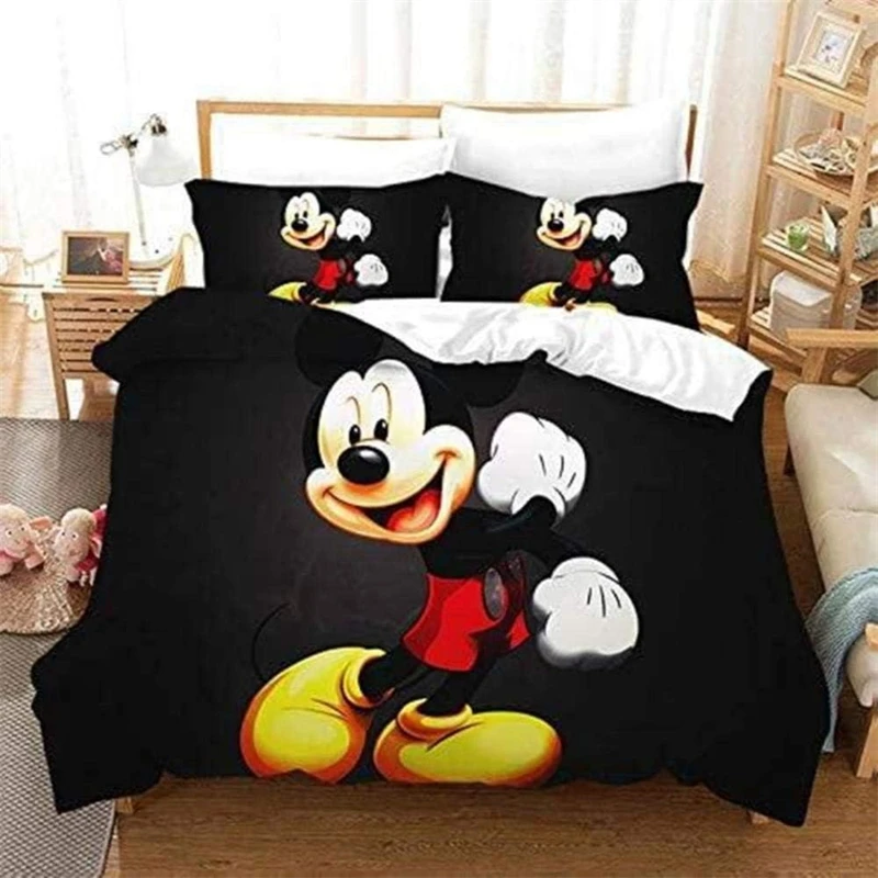 Mickey Duvet Cover ranjang tunggal, tempat tidur ganda ukuran penuh King Quilt Cover sarung bantal jahit Set seprai dekorasi kamar