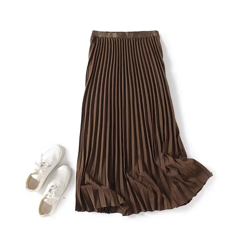 

Dave&Di 2026 Spring Skirt Woman Clothing Faldas Skirts Japanses Minimalist Office Coffee Black Solid Elegant Midi Skirt Pleated