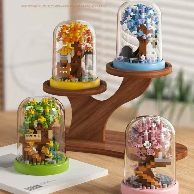 

Mini Four Season Cherry Blossom Tree House Building Block Kids Toys Eucational Toys Sakura Bonsai Decorations Mother's Day gift