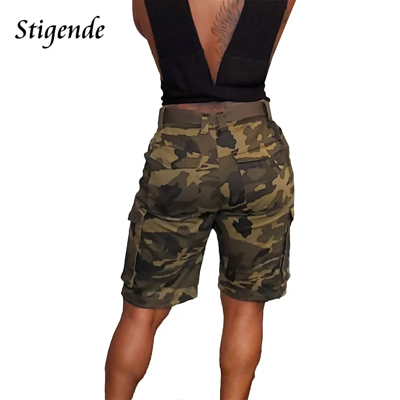 Stigende Summer Camouflage Cargo Shorts Women Casual Bandage Pocket Shorts Ladies Slim Fit Lace Up Button Shorts Streetwear