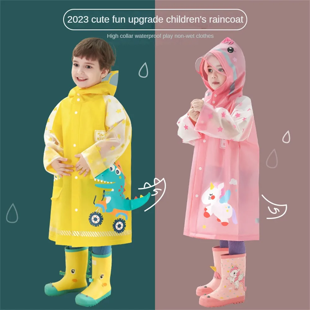 Cute Kids Raincoat Wateproof Children Dinosaur Rain Poncho Rain Coat With Backpack Position Student RainWear