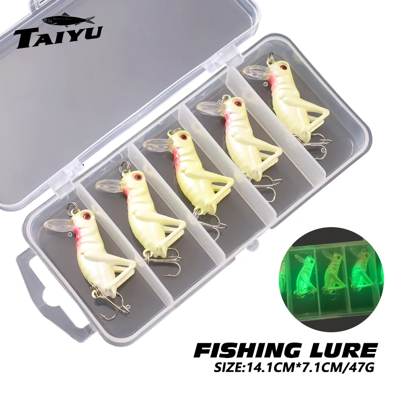 TAIYU 5pcs Fishing Lure Set Grasshopper Insect Bait luminous Minnow fishing lure Flying Lure Hard Bait Realistic Artificial Bait