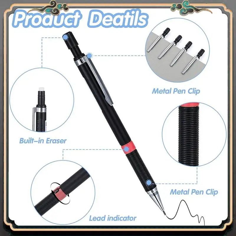 

Набор механических карандашей ASMA-4 шт. со стержнями 52 HB (0,3, 0,5, 0,7, 0,9 мм), автоматические карандаши Ketwith 2 ластиками для эскизов