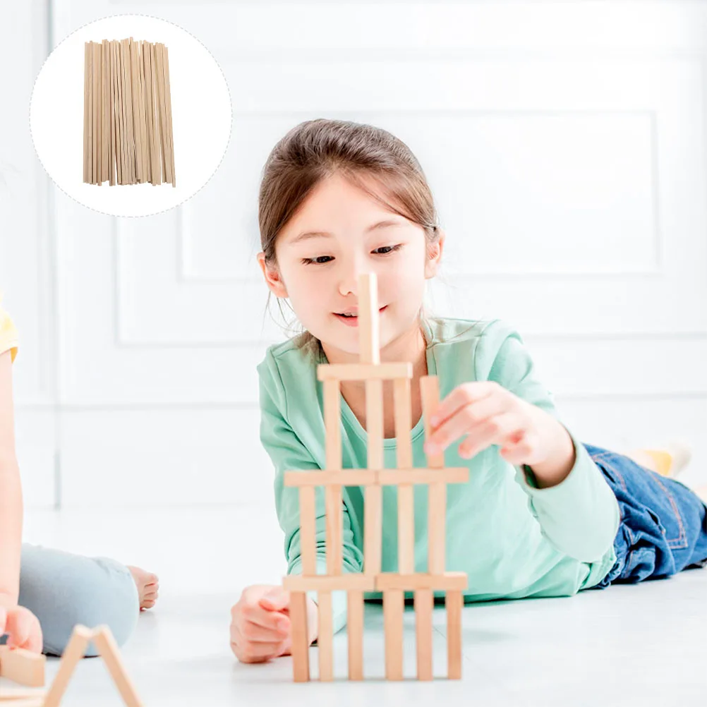

100pcs Wooden Rods Square Wood Sticks For Diy Crafts Building Models Unfinished Wooden Material Handicraft Tool Accessory