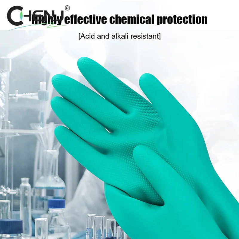 1Pair Thick Nitrile Gloves - Chemical Acid Resistant Waterproof Long Sleeve Gloves For Gardening Chemical Painting ,Latex Free