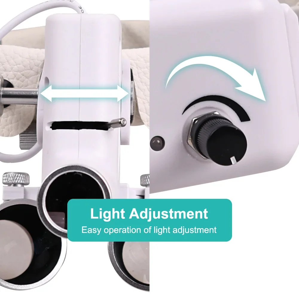 Dental 2.5X 3.5X Loupe with Metal Box 5W Adjustable Spotlight Head Mounted Magnifying Glass Headlight for Dentist Surgery