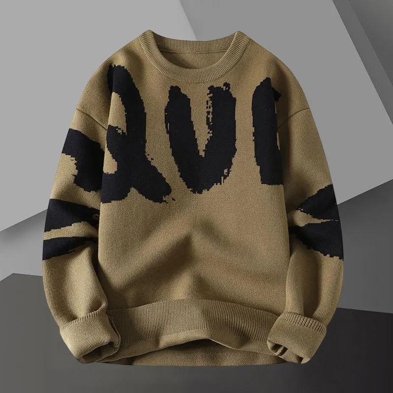 Letter Contrast Printing Sweater Pullover Crew Neck Men Sweter Korean Sweater Designer Fashion Knit  Pullover Sweater Noel Kazak