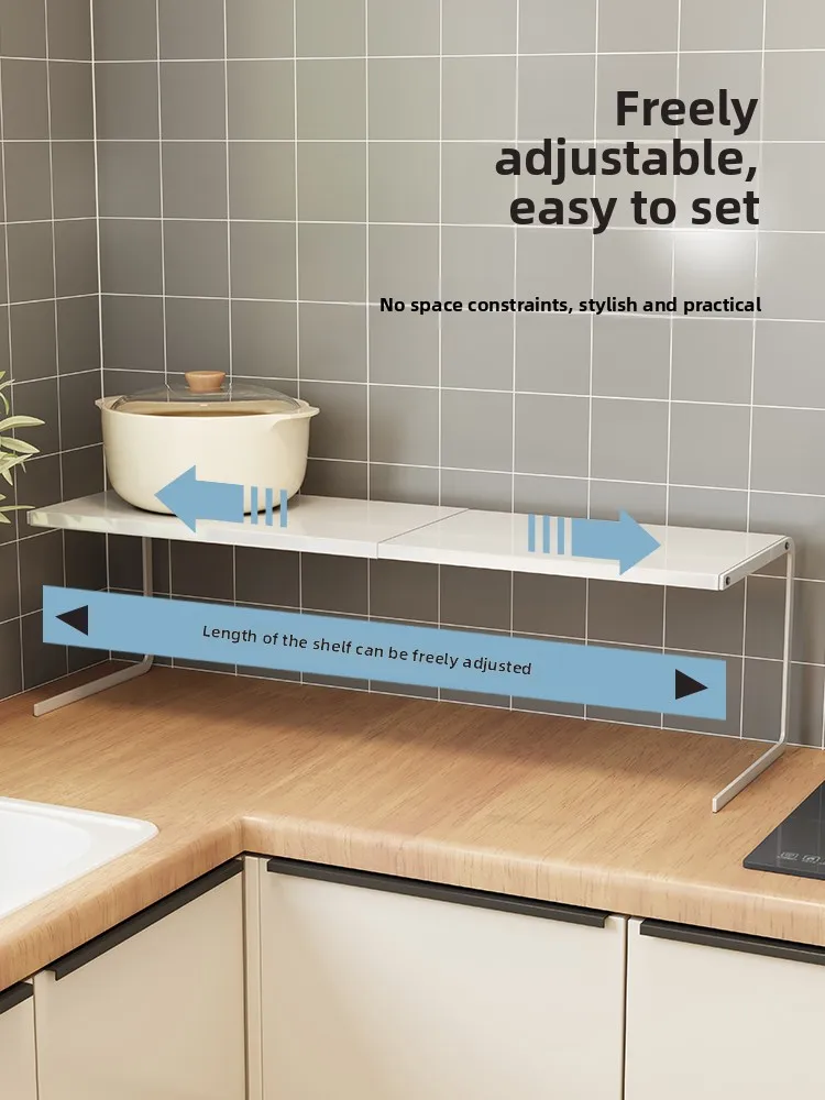 

Kitchen Countertop Retractable Double Layer Pot Holder Storage Rack Carbon Steel Tabletop Partition Shelf Pot Rack Organizer