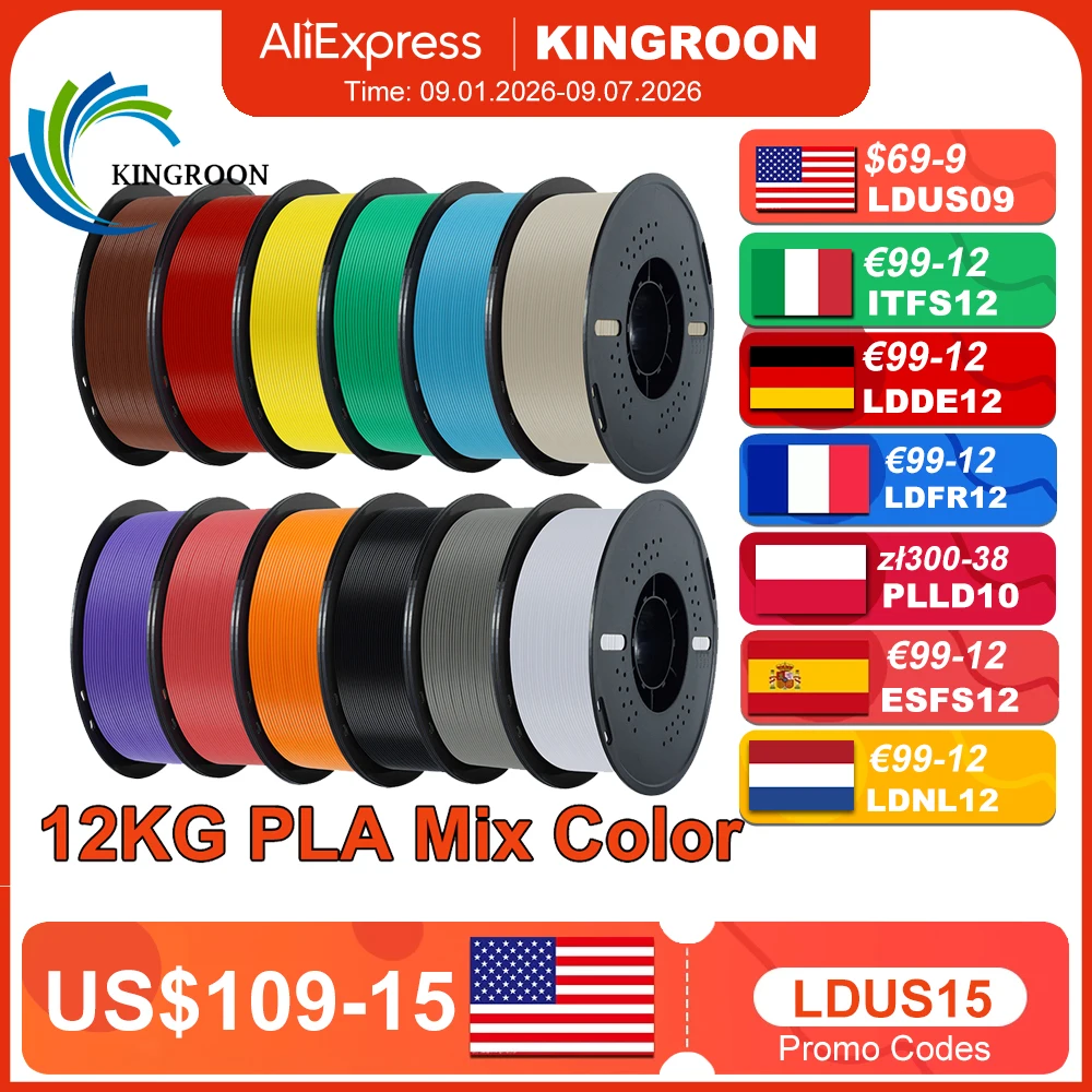 3D Printing Nylon Filament - KINGROON 10KG/22LBS Multicolor PLA Filament 1KG/Rol