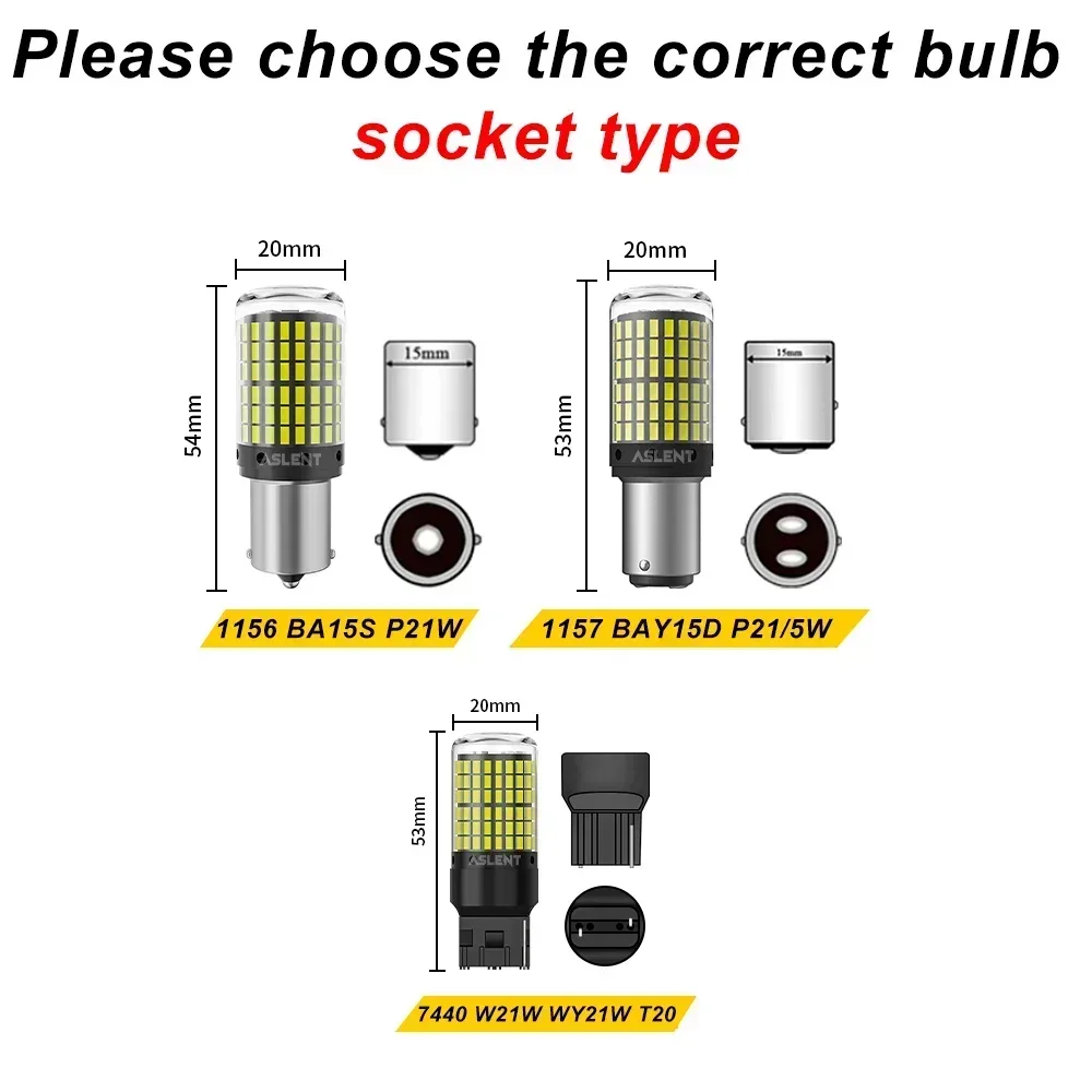 1pc 12V-24V Signal Light 1156 BA15S P21W 1157 BAY15D P21/5W T20 7443 W21/5W 7440 W21W 144LED Bulb Car Brake Auto Lamp Turn Light