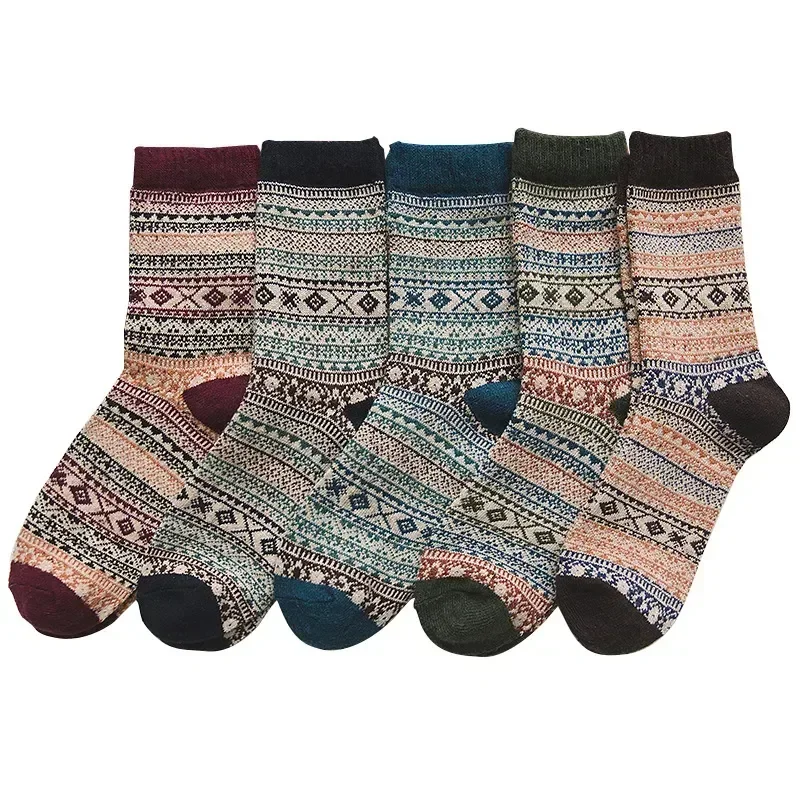 

Pattern Socks Colorful Fine Warm Wool Socken 5 Thick Men Retro Sock Christmas Winter Fashion Man’s New