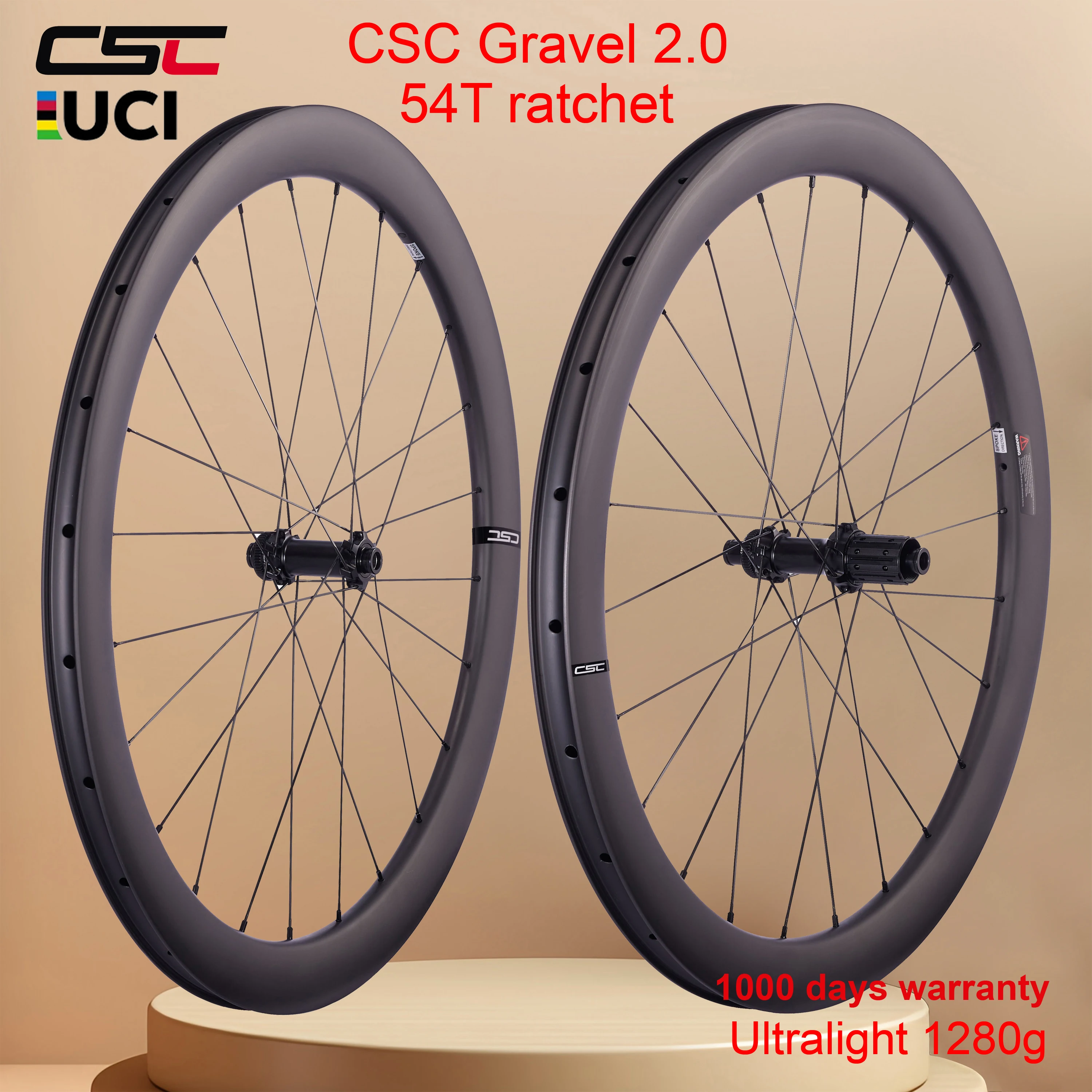 Roues de vélo de route et de gravier en carbone CSC 35-58mm, frein à disque profond, jante intérieure 23mm, moyeu Center Lock 54T à cliquet avec roulements céramique et acier