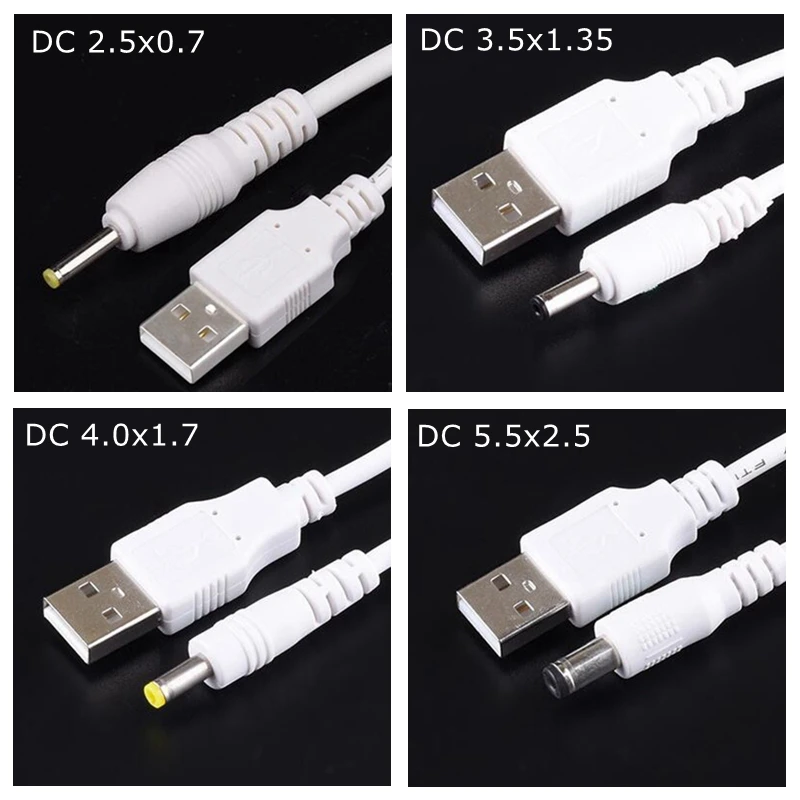 Kabel daya USB ke DC 3.5mm x 1.35mm, kabel pengisian konektor adaptor Jack barel 3 kaki 5V DC putih 2.0x0.6 2.5x0.7 4,0x1, 7