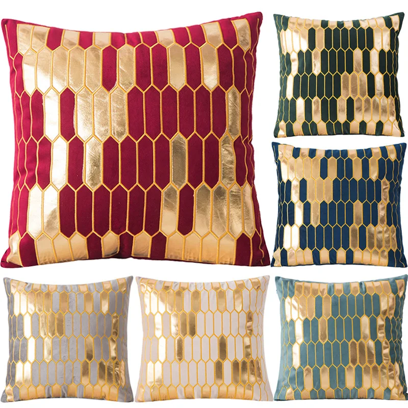 45x45cm Gold Embroidered Dutch Velvet Pillowcase Cojine Geometric Abstract Pattern Throw Sofa Cushion Cover Headboard Pillowcase