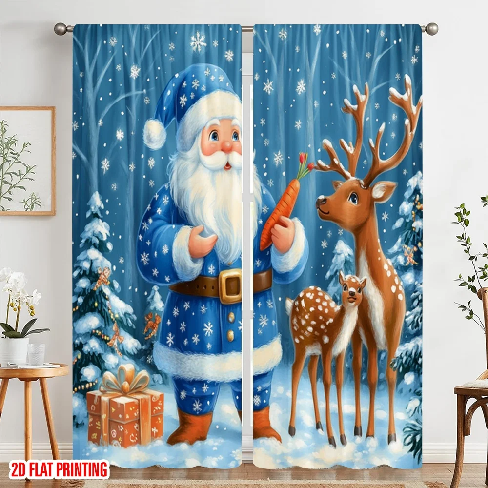 2 قطعة ، 2D طائرة الطباعة نافذة الستار لطيف عيد الميلاد جنوم والرنة الكرتون البوليستر سهلة التركيب (بدون قضيب) احتفالي