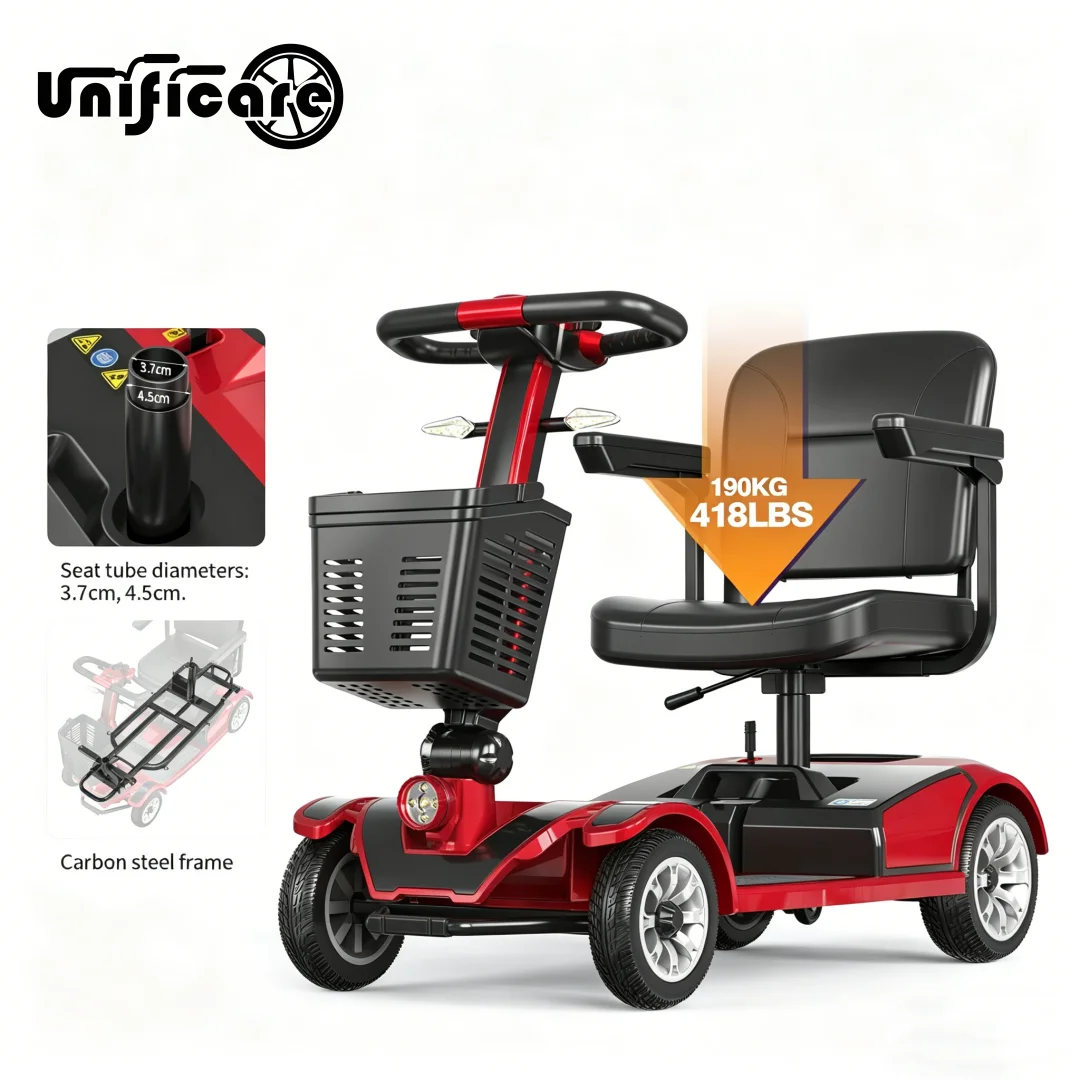 

Электрический скутер UNIFICARE Red Foldable 4 Wheel Mobility Scooter с 4-мя колесами, аккумулятором большой емкости 20AH и регулируемым сиденьем для пожилых людей.