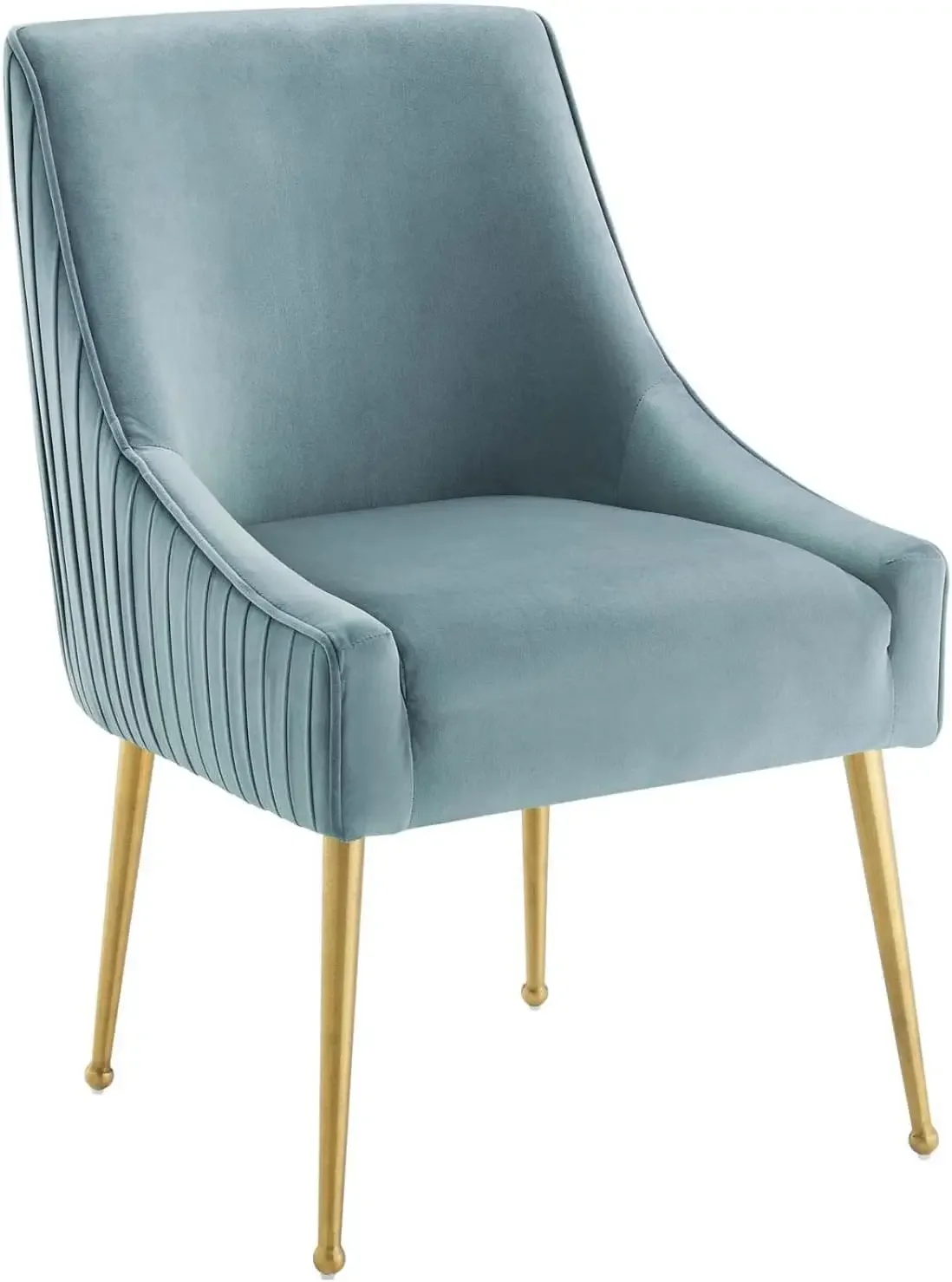 Discern Pleated Back Upholstered Performance Velvet Dining Chair Set Of 2, Light Blue