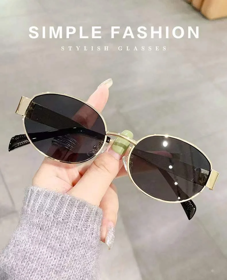 Small Metal Frame Oval Sunglasses for Women 2024 Brand Designer Fashion Luxury Shades UV400 Eyewear Men Vintage Sun Glasses