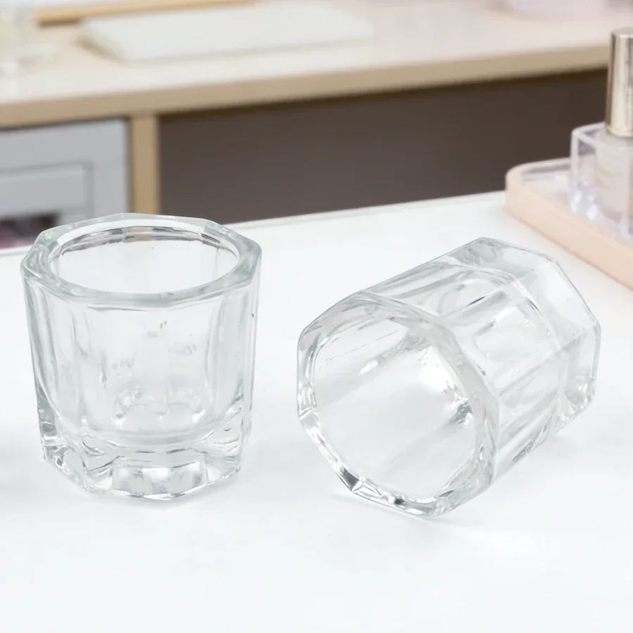 1Pc Mini Octagonal Crystal Glass Acrylic Clear Small Nail Cup Powder Liquid Dappen Dish for Nail Brush Cleaning